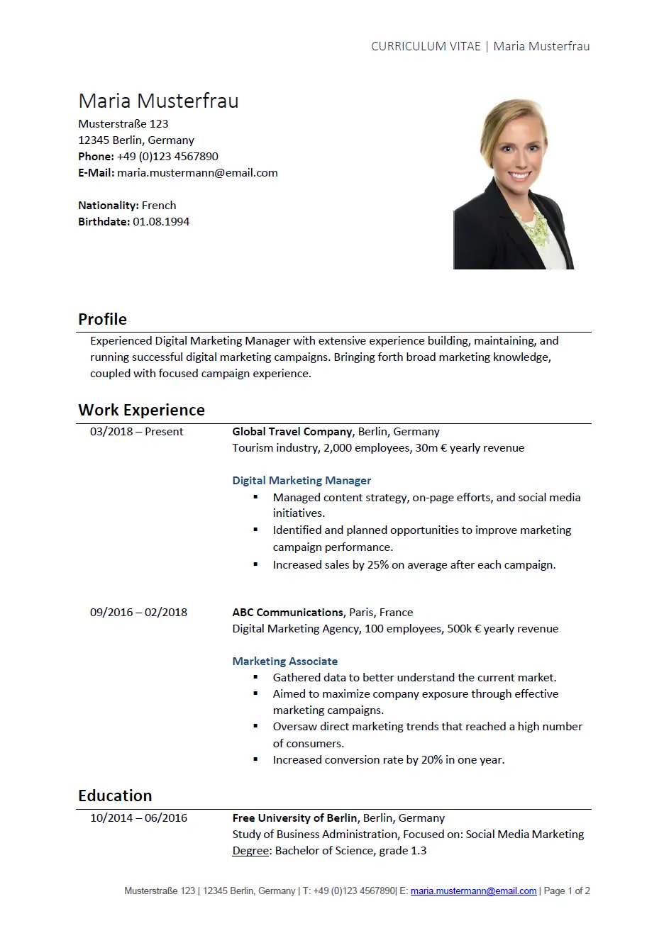Maria Mustermann_CV template image_page 1_how to write CV in Germany English template_my life in germany_hkwomanabroad
